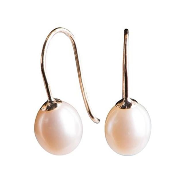 Siersbøl ørehængere i 8 kt guld med runde ferskvandsperler – klassisk og elegant design.